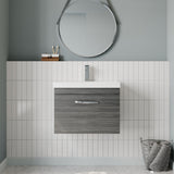 Modern Splash 600mm Anthracite Woodgrain 1 Drawer Wall Hung Vanity Unit With Thin Edge Basin