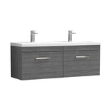 Modern Splash 1200mm Anthracite Woodgrain 2 Drawer Wall Hung Cabinet With 2 Tap Hole Ceramic Basin