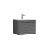 Modern Splash 600mm Anthracite Woodgrain 1 Drawer Wall Hung Vanity Unit With Curved Basin