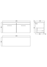 Modern Splash 1200mm 2 Drawer Wall Hung Vanity Unit With Bellato Grey Worktop