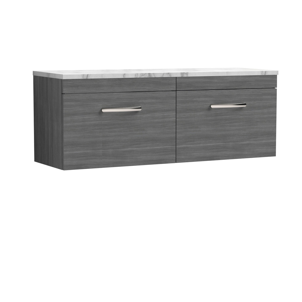 Modern Splash 1200mm Anthracite Woodgrain 2 Drawer Wall Hung Vanity With Carrara Laminate Worktop