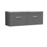 Modern Splash 1200mm Anthracite Woodgrain 2 Drawer Wall Hung Vanity With Carrara Laminate Worktop