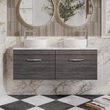 Modern Splash 1200mm Anthracite Woodgrain 2 Drawer Wall Hung Vanity With Carrara Laminate Worktop