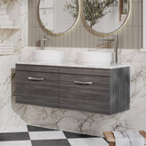 Modern Splash 1200mm Anthracite Woodgrain 2 Drawer Wall Hung Vanity With Carrara Laminate Worktop