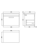 Modern Splash 600mm 1 Drawer Wall Hung Vanity Unit With Laminate Anthracite Woodgrain Worktop