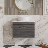 Modern Splash 600mm 1 Drawer Wall Hung Vanity Unit With Laminate Anthracite Woodgrain Worktop