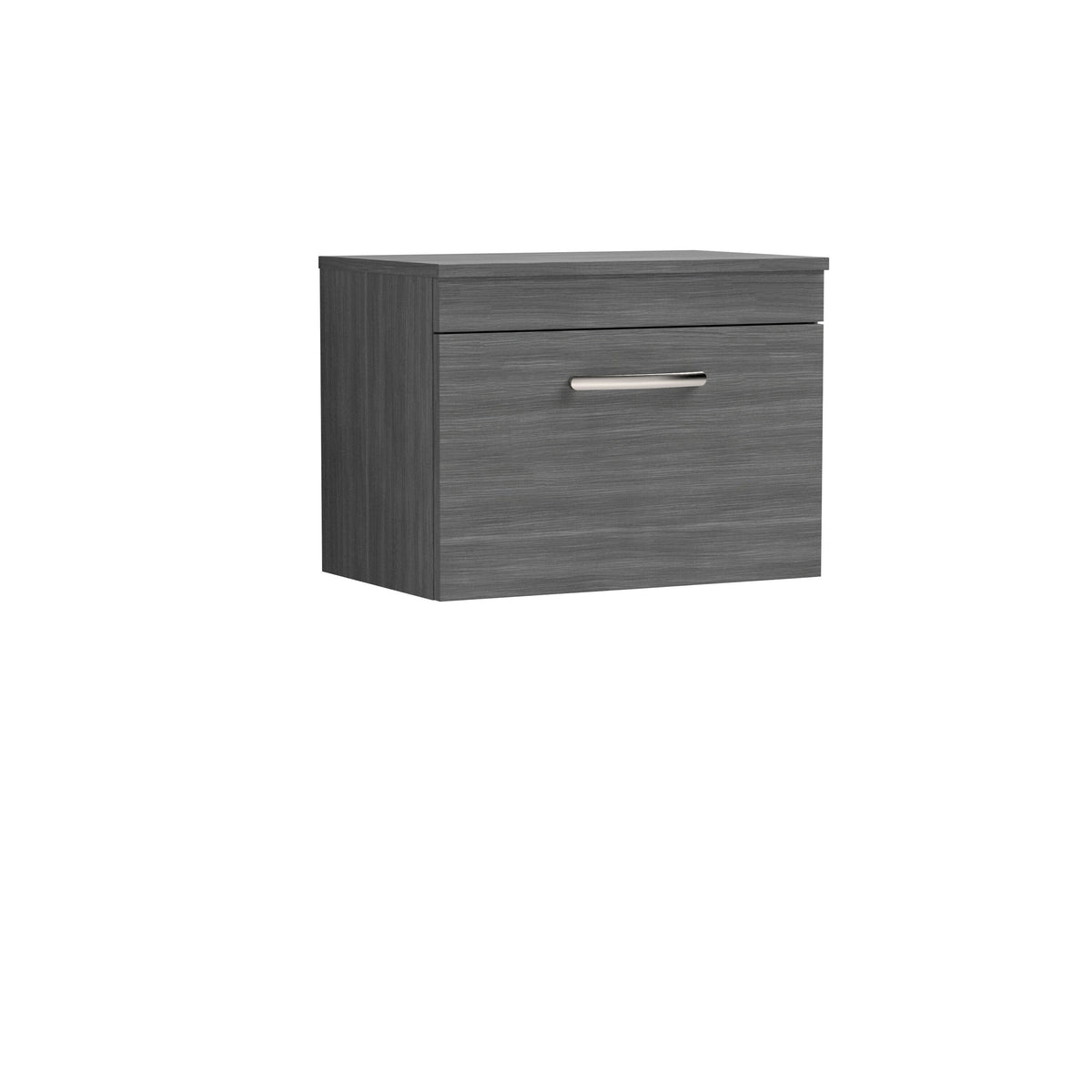 Modern Splash 600mm Anthracite Woodgrain Wall Hung Single Drawer Vanity Unit With Co-ordinating Worktop