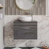 Modern Splash 600mm Anthracite Woodgrain Wall Hung Single Drawer Vanity Unit With Co-ordinating Worktop
