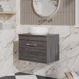 Modern Splash 600mm Anthracite Woodgrain Wall Hung Single Drawer Vanity Unit With Co-ordinating Worktop
