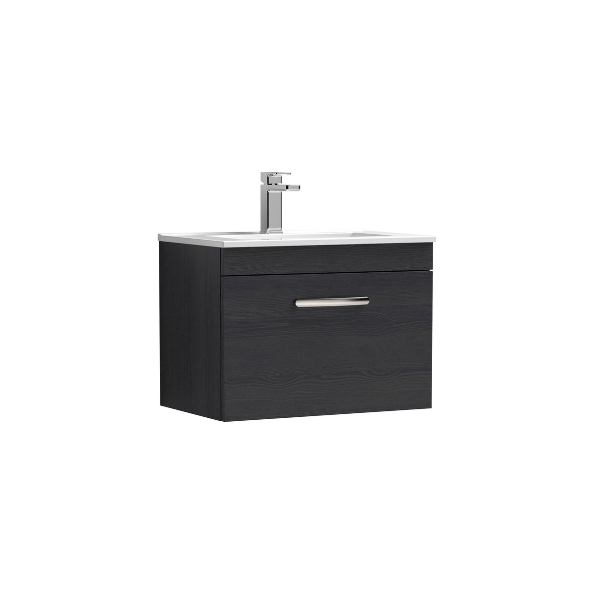 Modern Splash 600mm Charcoal Black 1 Drawer Wall Hung Vanity Unit With Minimalist Basin