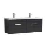 Modern Splash 1200mm Charcoal Black 2 Drawer Wall Hung Cabinet With 2 Tap Hole Polymarble basin