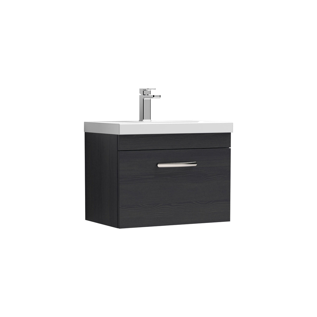 Modern Splash 600mm Charcoal Black 1 Drawer Wall Hung Vanity Unit With Thin Edge Basin