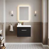 Modern Splash 600mm Charcoal Black 1 Drawer Wall Hung Vanity Unit With Thin Edge Basin