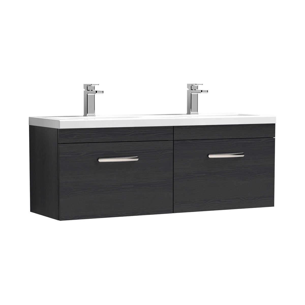 Modern Splash 1200mm Charcoal Black 2 Drawer Wall Hung Cabinet With 2 Tap Hole Ceramic Basin