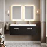 Modern Splash 1200mm Charcoal Black 2 Drawer Wall Hung Cabinet With 2 Tap Hole Ceramic Basin