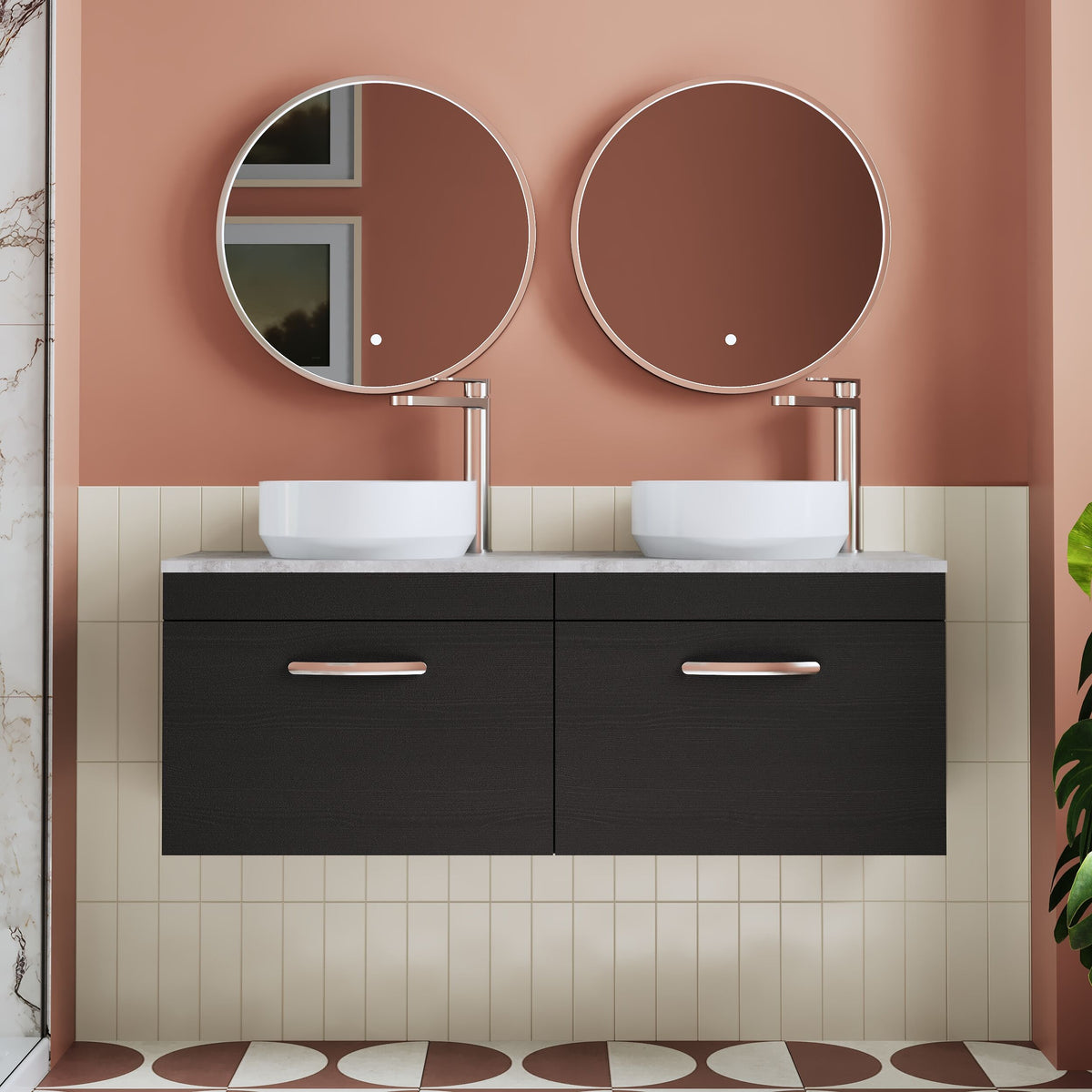 Modern Splash 1200mm Charcoal Black 2 Drawer Wall Hung Vanity Unit With Bellato Grey Worktop