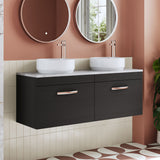 Modern Splash 1200mm Charcoal Black 2 Drawer Wall Hung Vanity Unit With Bellato Grey Worktop