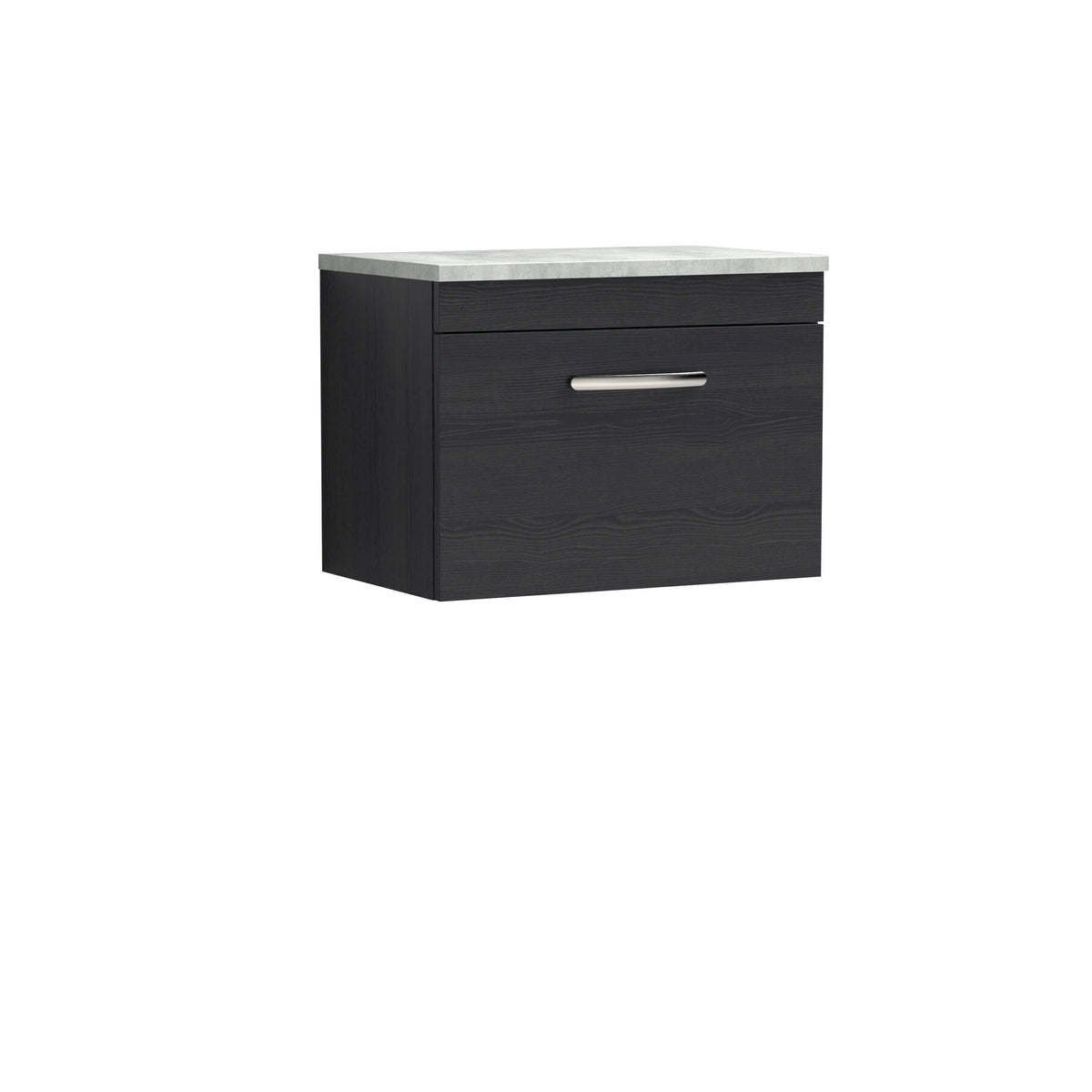 Modern Splash 600mm Charcoal Black 1 Drawer Wall Hung Vanity Unit With Bellato Grey Worktop