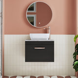Modern Splash 600mm Charcoal Black 1 Drawer Wall Hung Vanity Unit With Bellato Grey Worktop