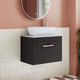 Modern Splash 600mm Charcoal Black 1 Drawer Wall Hung Vanity Unit With Bellato Grey Worktop