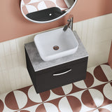 Modern Splash 600mm Charcoal Black 1 Drawer Wall Hung Vanity Unit With Bellato Grey Worktop