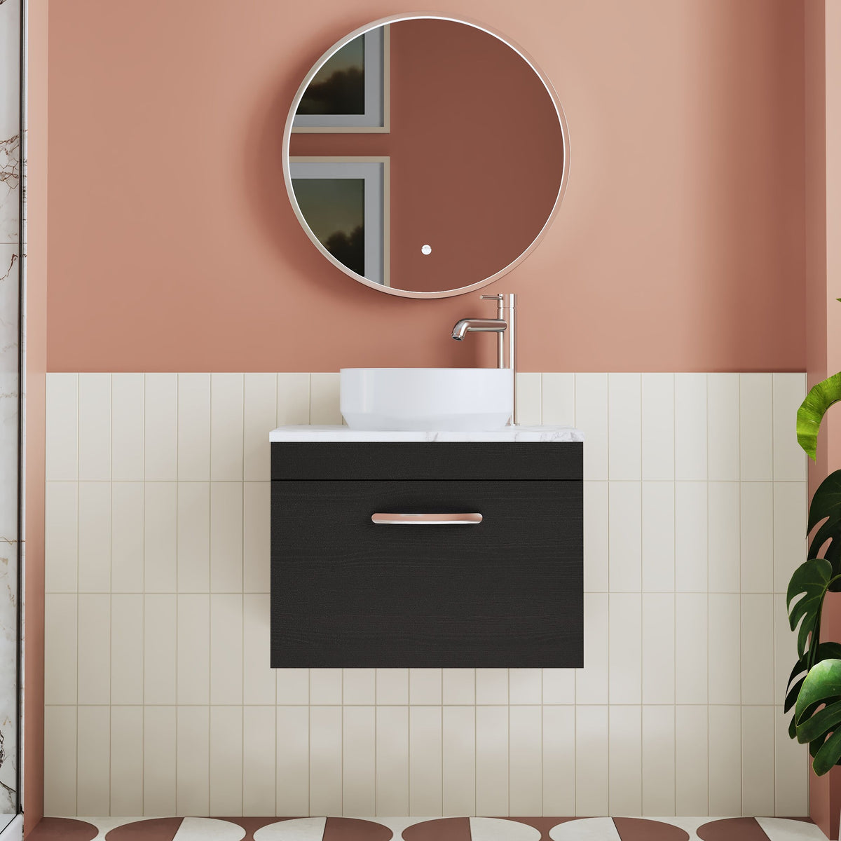 Modern Splash 600mm Charcoal Black 1 Drawer Wall Hung Vanity Unit With Laminate Charcoal Black Worktop
