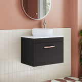 Modern Splash 600mm Charcoal Black 1 Drawer Wall Hung Vanity Unit With Laminate Charcoal Black Worktop