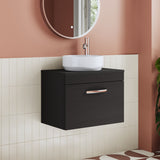 Modern Splash 600mm Charcoal Black 1 Drawer Wall Hung Vanity Unit With Co-ordinating Worktop