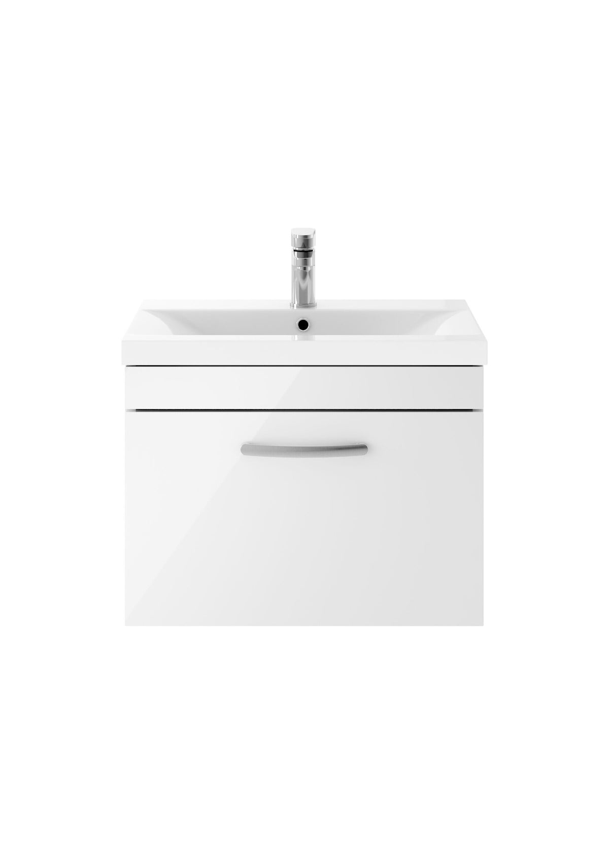 Modern Splash 600mm Gloss White 1 Drawer Wall Hung Vanity Unit With Mid-Edge Basin