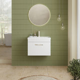 Modern Splash 600mm Gloss White 1 Drawer Wall Hung Vanity Unit With Mid-Edge Basin