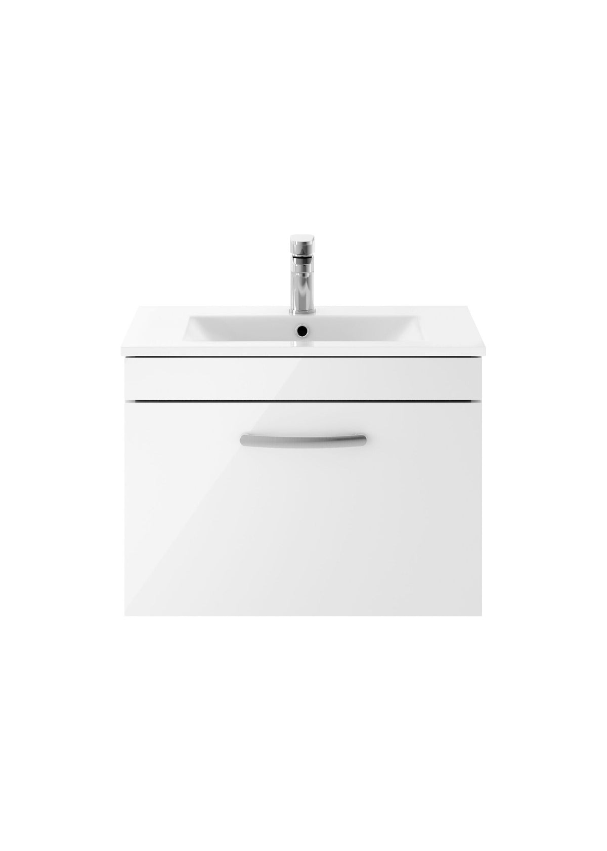 Modern Splash 600mm Gloss White 1 Drawer Wall Hung Vanity Unit With Minimalist Basin
