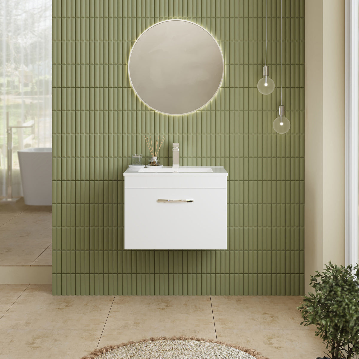 Modern Splash 600mm Gloss White 1 Drawer Wall Hung Vanity Unit With Minimalist Basin