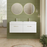 Modern Splash 1200mm Gloss White 2 Drawer Wall Hung Cabinet With 2 Tap Hole Polymarble basin