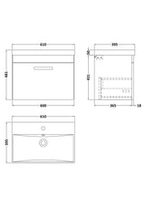Modern Splash 600mm Gloss White 1 Drawer Wall Hung Vanity Unit With Thin Edge Basin