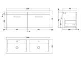 Modern Splash 1200mm Gloss White 2 Drawer Wall Hung Cabinet With 2 Tap Hole Ceramic Basin
