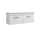 Modern Splash 1200mm Gloss White 2 Drawer Wall Hung Vanity Unit With Bellato Grey Worktop