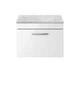 Modern Splash 600mm Gloss White 1 Drawer Wall Hung Vanity Unit With Bellato Grey Worktop