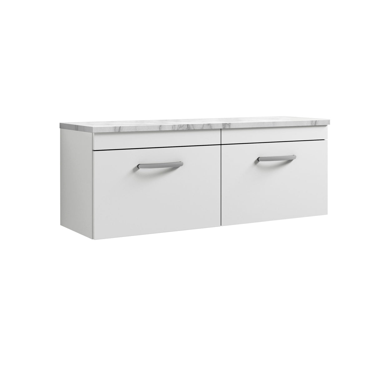Modern Splash 1200mm Gloss White 2 Drawer Wall Hung Gloss White Vanity With Carrara Laminate Worktop