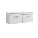 Modern Splash 1200mm Gloss White 2 Drawer Wall Hung Gloss White Vanity With Carrara Laminate Worktop