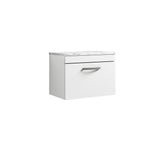 Modern Splash 600mm Gloss White 1 Drawer Wall Hung Vanity Unit With Carrara Laminate Worktop