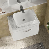 Modern Splash 600mm Gloss White 1 Drawer Wall Hung Vanity Unit With Carrara Laminate Worktop