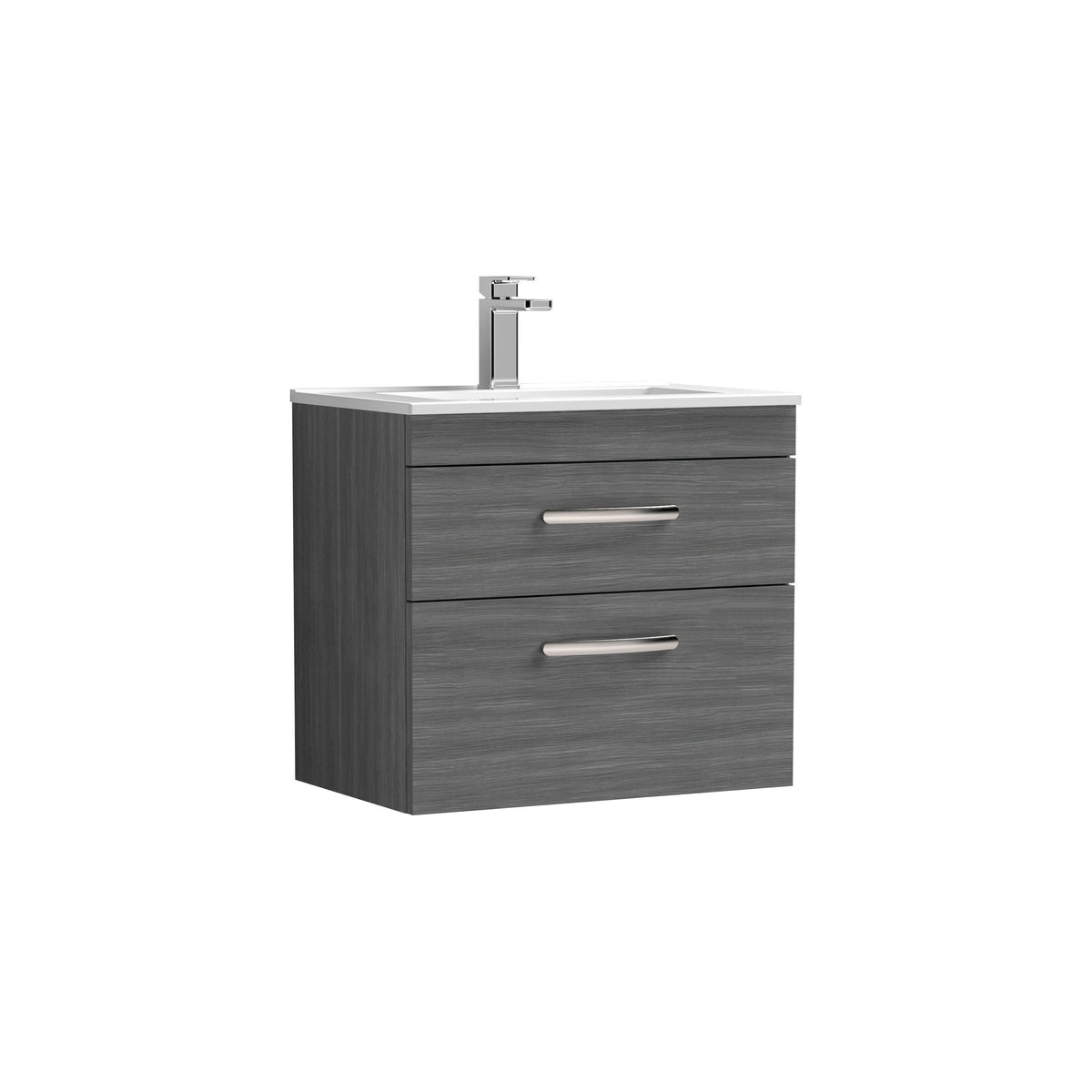 Modern Splash 600mm Anthracite Woodgrain 2 Drawer Wall Hung Vanity Unit With Minimalist Basin