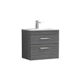 Modern Splash 600mm Anthracite Woodgrain 2 Drawer Wall Hung Vanity Unit With Minimalist Basin