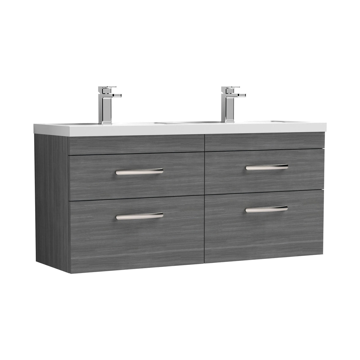 Modern Splash 1200mm Anthracite Woodgrain 4 Drawer Wall Hung Cabinet With 2 Tap Hole Polymarble basin