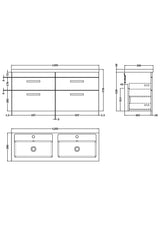 Modern Splash 1200mm Anthracite Woodgrain 4 Drawer Wall Hung Cabinet With 2 Tap Hole Polymarble basin