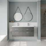 Modern Splash 1200mm Anthracite Woodgrain 4 Drawer Wall Hung Cabinet With 2 Tap Hole Polymarble basin