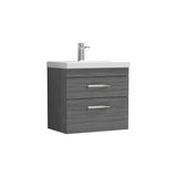 Modern Splash 600mm Anthracite Woodgrain 2 Drawer Wall Hung Vanity Unit With Thin Edge Basin