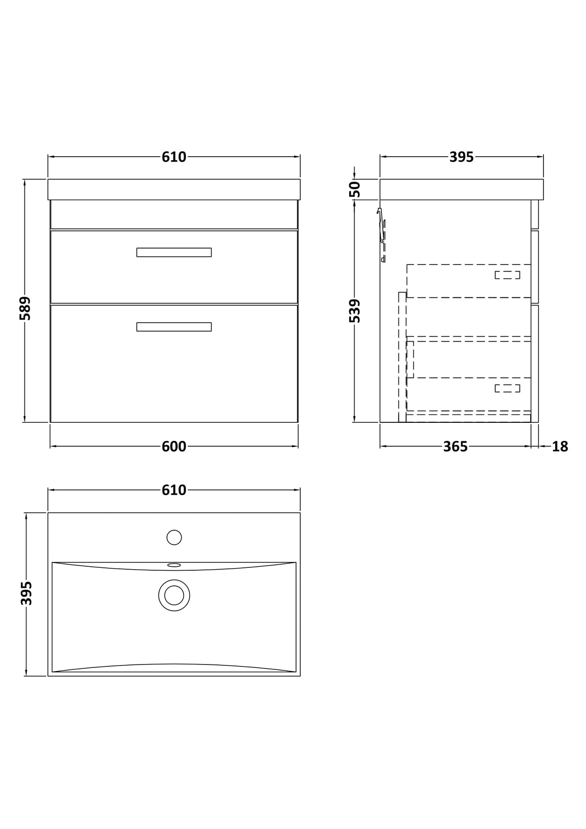Modern Splash 600mm Anthracite Woodgrain 2 Drawer Wall Hung Vanity Unit With Thin Edge Basin
