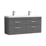 Modern Splash 1200mm Anthracite Woodgrain 4 Drawer Wall Hung Cabinet With 2 Tap Hole Ceramic Basin