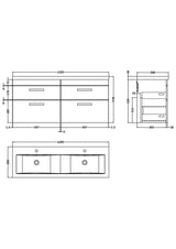Modern Splash 1200mm Anthracite Woodgrain 4 Drawer Wall Hung Cabinet With 2 Tap Hole Ceramic Basin